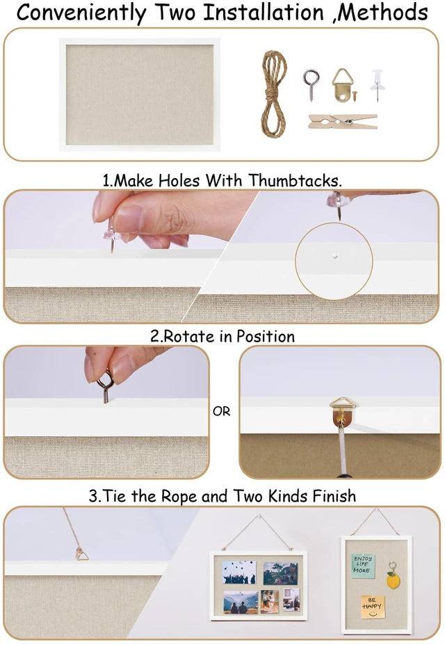 Alt view image 3 of 6 - Cork Board with Linen White 2Pack,Bulletin Board 17"x12" Hanging Corkboards for Office Home School Message Board or Vision Board Decoration