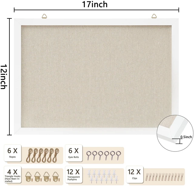 Alt view image 2 of 6 - Cork Board with Linen White 2Pack,Bulletin Board 17"x12" Hanging Corkboards for Office Home School Message Board or Vision Board Decoration