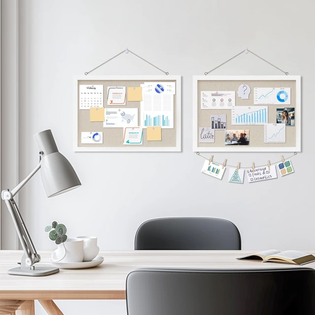Alt view image 4 of 6 - Cork Board with Linen White 2Pack,Bulletin Board 17"x12" Hanging Corkboards for Office Home School Message Board or Vision Board Decoration
