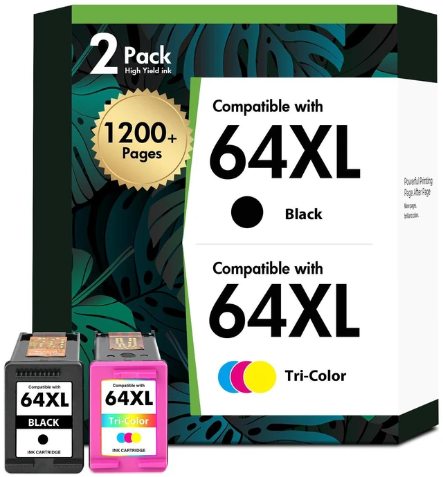 Main image of 64XL 64 Black and Color 7855 7900e Ink Cartridge Combo Pack for HP Printer Replacement for HP64XL for HP Printers Envy Photo 7855 7155 Inspire 7900e 7200e 7955e 6255 Tango (2-Pack,Black,Tri-Color)