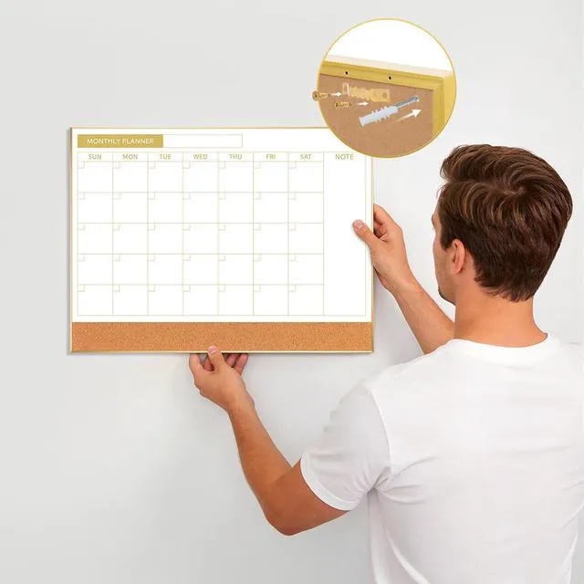 Alt view image 7 of 7 - Dry Erase Calendar with Cork Board for Wall 11.6"x 15.7" Magnetic Calendar Whiteboard with Gold Frame, Monthly Combination Board for School, Home, Office
