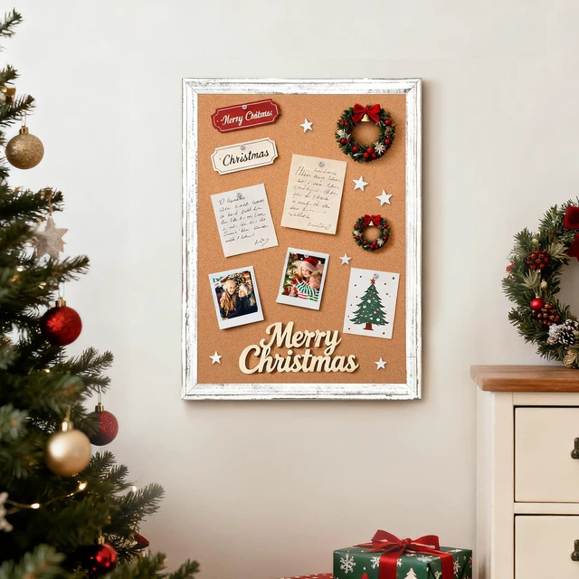 Alt view image 2 of 7 - Cork Board Bulletin Board, 24"x18" Corkboard for Wall Rustic White Wooden Frame, Decorative Pin Board, Message Board, Notice Board, Vision Board for Home, Office, Kitchen