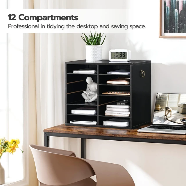 Alt view image 3 of 7 - Literature Organizers, 12 Compartments Office Mailbox with Adjustable Shelves, Wood Countertop Literature Sorter for Office, Home, Classroom, Mailrooms Organization Black BK12WF01