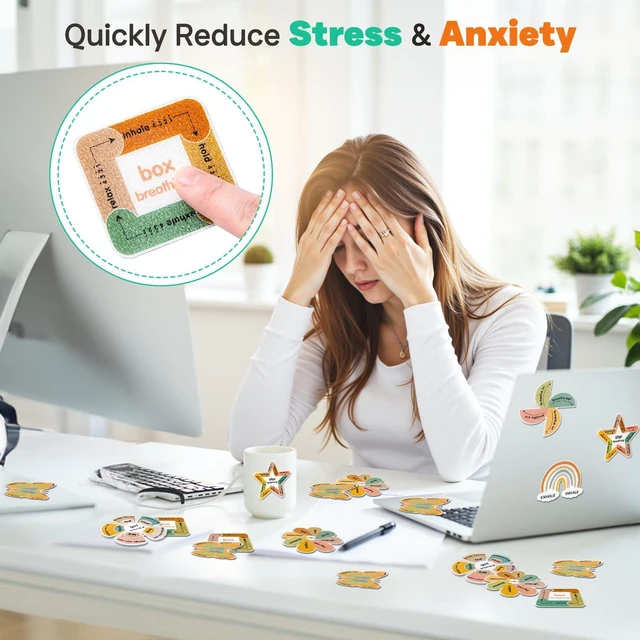 Alt view image 5 of 7 - 48 Pcs Sensory Stickers for Anxiety Relief, Mood Calming Strips For Teen & Adults, Classroom Desk Therapy Office Use, 2 Textures, Relieve Sensory Fidgets, Improve Focus, Silent