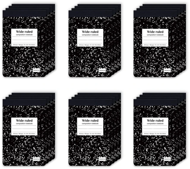 Main image of Small Composition Notebook Bulk, Wide Ruled, 160 Pages, Black 4.75 x 7.5 in, 80 Sheets, 24 Pack Half Size Composition Notebooks, Mini Notepad Journal, Primary Students, Classroom, Reading