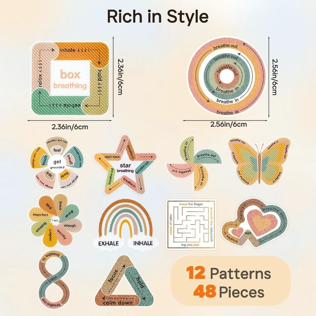 Alt view image 6 of 7 - 48 Pcs Sensory Stickers for Anxiety Relief, Mood Calming Strips For Teen & Adults, Classroom Desk Therapy Office Use, 2 Textures, Relieve Sensory Fidgets, Improve Focus, Silent