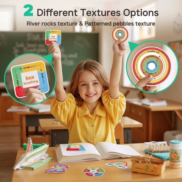 Alt view image 3 of 7 - 36 Pcs Sensory Stickers with Different Textures for Calming Anxiety Colorful Box Breathing, Mindfulness, Texture Mental Health Fidget Strips, Anxiety Relief Items for Classroom Therapy Office