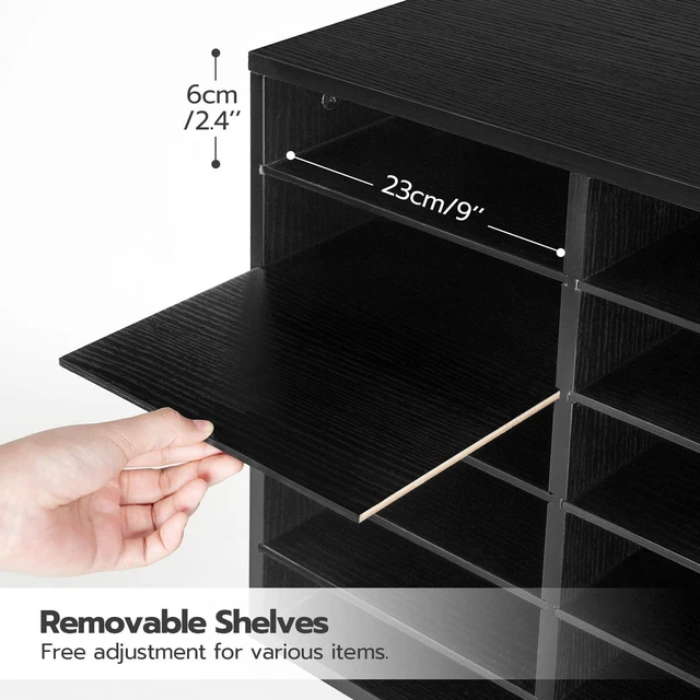 Alt view image 4 of 7 - Literature Organizers, 12 Compartments Office Mailbox with Adjustable Shelves, Wood Countertop Literature Sorter for Office, Home, Classroom, Mailrooms Organization Black BK12WF01