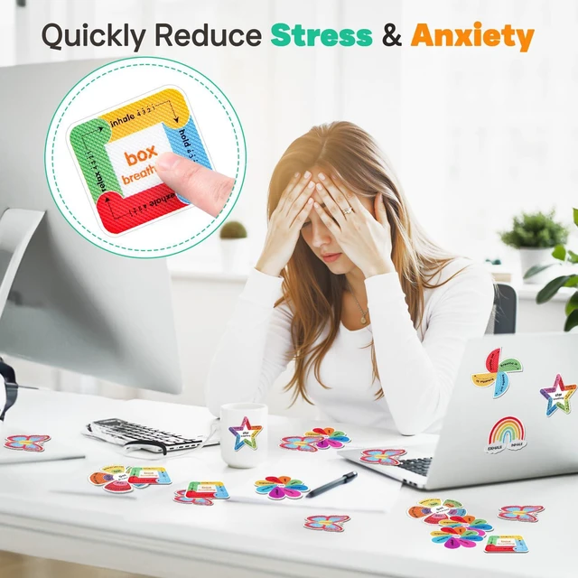 Alt view image 5 of 7 - 36 Pcs Sensory Stickers with Different Textures for Calming Anxiety Colorful Box Breathing, Mindfulness, Texture Mental Health Fidget Strips, Anxiety Relief Items for Classroom Therapy Office