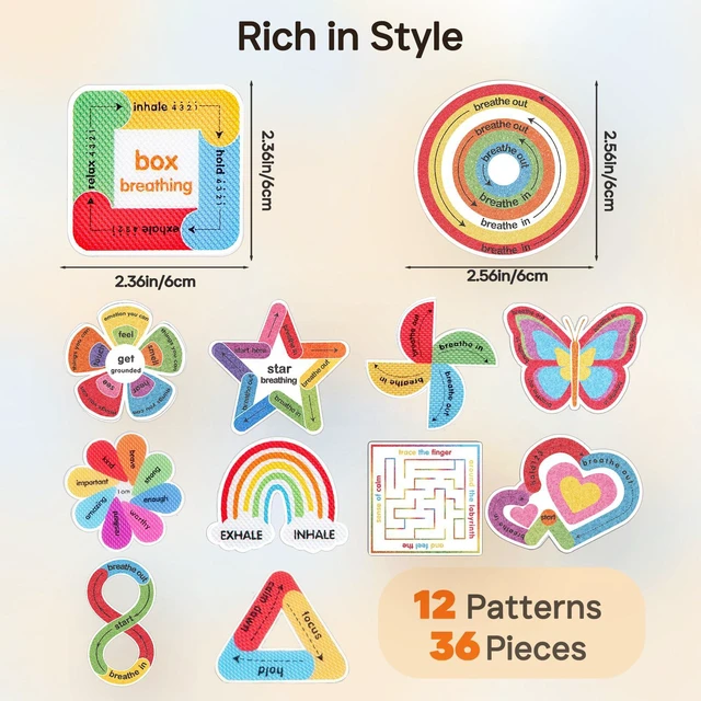 Alt view image 6 of 7 - 36 Pcs Sensory Stickers with Different Textures for Calming Anxiety Colorful Box Breathing, Mindfulness, Texture Mental Health Fidget Strips, Anxiety Relief Items for Classroom Therapy Office