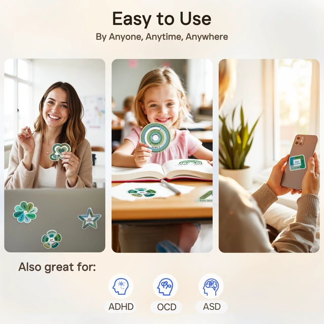 Alt view image 4 of 7 - 36 Pcs Sensory Stickers with Different Textures for Calming Anxiety Green Box Breathing, Mindfulness, Texture Mental Health Fidget Strips, Anxiety Relief Items for Classroom Therapy Office