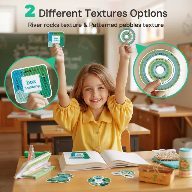 Alt view image 3 of 7 - 36 Pcs Sensory Stickers with Different Textures for Calming Anxiety Green Box Breathing, Mindfulness, Texture Mental Health Fidget Strips, Anxiety Relief Items for Classroom Therapy Office