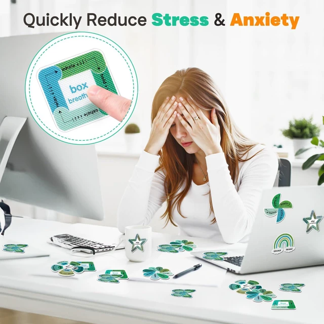 Alt view image 5 of 7 - 36 Pcs Sensory Stickers with Different Textures for Calming Anxiety Green Box Breathing, Mindfulness, Texture Mental Health Fidget Strips, Anxiety Relief Items for Classroom Therapy Office
