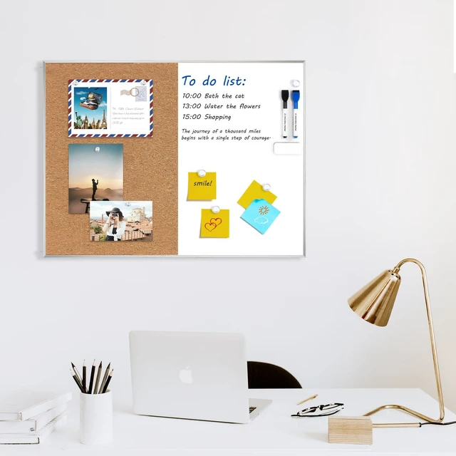 Alt view image 5 of 7 - Cork Board White Board Combo 24"x18" Bulletin Board, Magnetic Dry Erase Board & Corkboard for Wall, Vision Board for Home, Office, School, Silver Frame