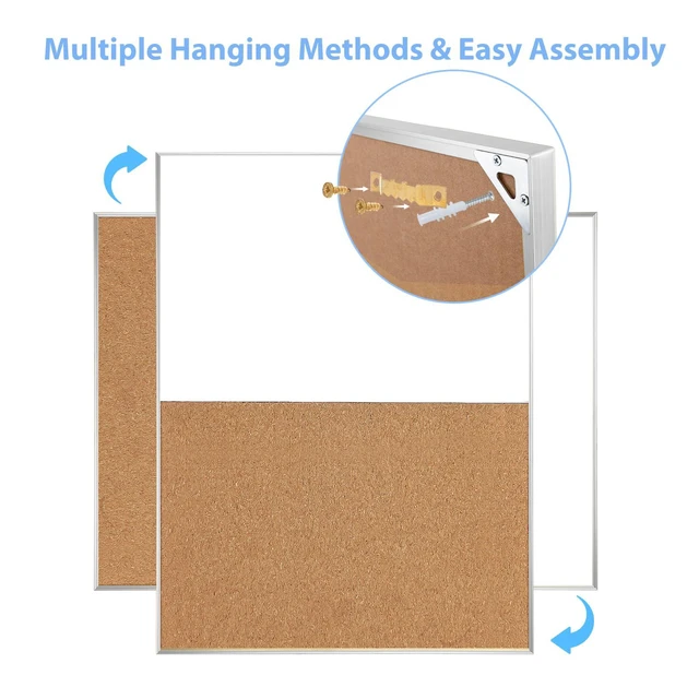 Alt view image 4 of 7 - Cork Board White Board Combo 24"x18" Bulletin Board, Magnetic Dry Erase Board & Corkboard for Wall, Vision Board for Home, Office, School, Silver Frame