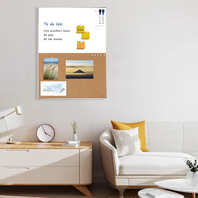 Alt view image 7 of 7 - Cork Board White Board Combo 24"x18" Bulletin Board, Magnetic Dry Erase Board & Corkboard for Wall, Vision Board for Home, Office, School, Silver Frame