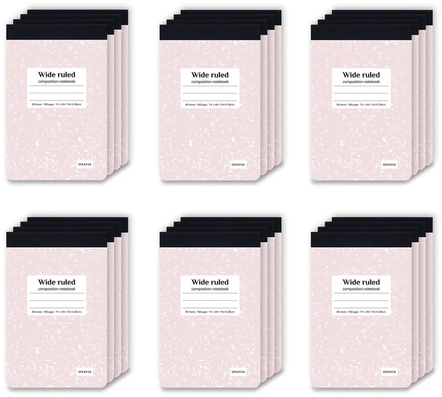 Main image of Pink Small Composition Notebooks Bulk, Wide Ruled 160 Pages 4.75 x 7.5 in, 80 Sheets, 24 Pack Half Size Composition Notebooks, Mini Notepad Journal, Primary Students, Classroom, Reading