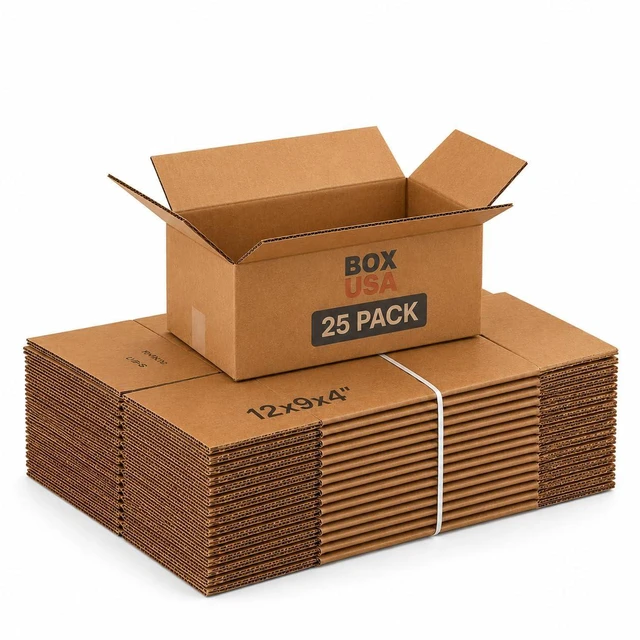 Main image of Shipping Boxes Medium 12"L x 9"W x 4"H 25-Pack - Corrugated Cardboard for Moving, Mailing, Packing, Packaging and Storage