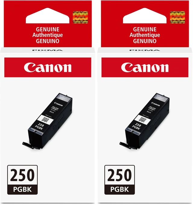 Main image of PGI-250 Genuine Pigment Black Ink Tank, Compatible with MG6320, IP7220 & MG5420, MX922, MG5520, MG6420, MG7120, iX6820, iP8720, MG7520, MG6620, and MG5620 Printers (Pack of 2)