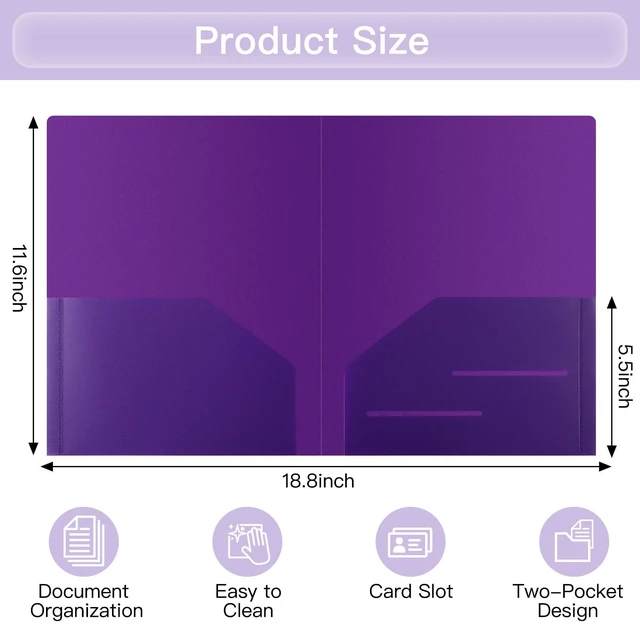 Alt view image 2 of 7 - 24pcs Folders with Pockets, Plastic Pocket Folders, 2 Pocket Folders with 2 Business Card Holder, 6 Colors, Letter Size, A4 Size, for Office, Teaching, Students and School