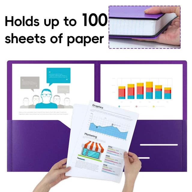Alt view image 4 of 7 - 24pcs Folders with Pockets, Plastic Pocket Folders, 2 Pocket Folders with 2 Business Card Holder, 6 Colors, Letter Size, A4 Size, for Office, Teaching, Students and School