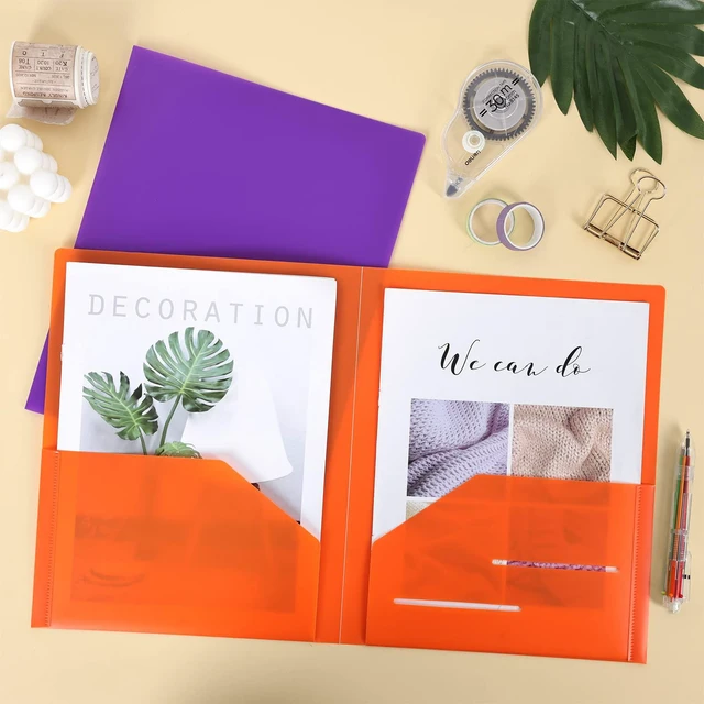 Alt view image 5 of 7 - 24pcs Folders with Pockets, Plastic Pocket Folders, 2 Pocket Folders with 2 Business Card Holder, 6 Colors, Letter Size, A4 Size, for Office, Teaching, Students and School