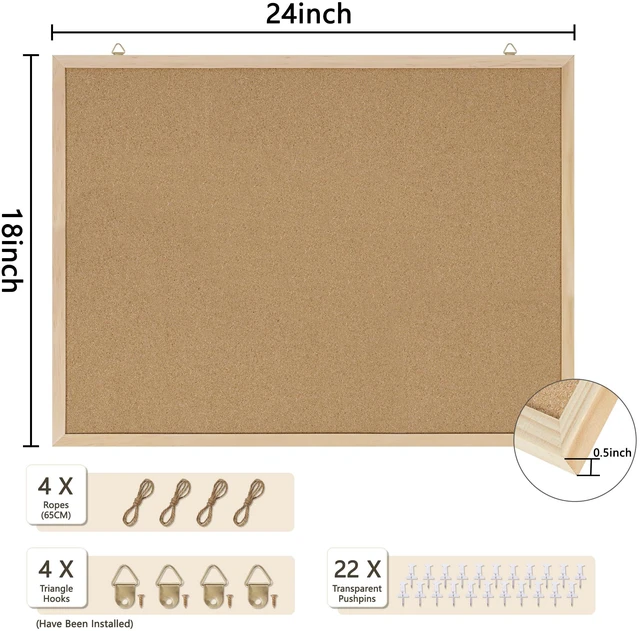 Alt view image 2 of 7 - Bulletin Board for Office with Pin Oak Wood Boards 2Pack,24x18 MCork Board essage Board or Vision Board