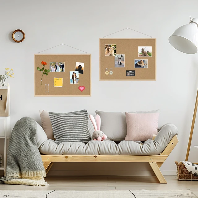 Alt view image 5 of 7 - Bulletin Board for Office with Pin Oak Wood Boards 2Pack,24x18 MCork Board essage Board or Vision Board