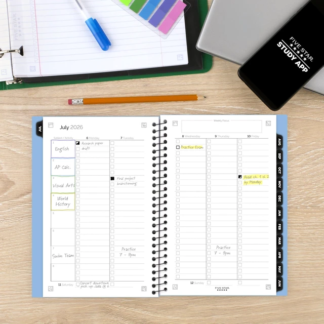 Alt view image 3 of 7 - Planner 2026-2027 Weekly & Monthly Academic 12-Month July-June Advance Student Planner + Study App, 5-1/2" x 8-1/2", Blue (CAW45920)