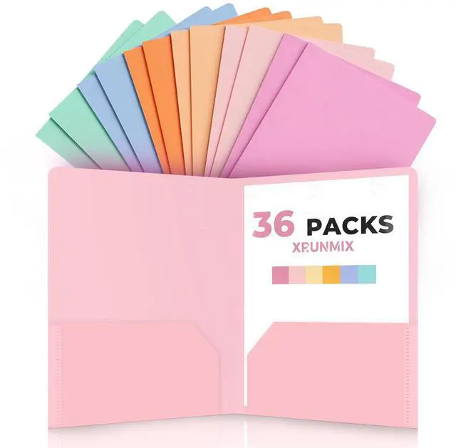 Main image of 6 Pack Plastic Folders with Pockets, Extra Thick 2 Pocket Folders, Stay-Put Tabs for Letter Size Paper, Aesthetic Pastel Colors, Water-Resistant File Folders for School, Office & College (36)