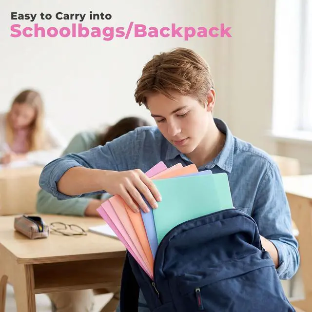 Alt view image 6 of 7 - 6 Pack Plastic Folders with Pockets, Extra Thick 2 Pocket Folders, Stay-Put Tabs for Letter Size Paper, Aesthetic Pastel Colors, Water-Resistant File Folders for School, Office & College (36)