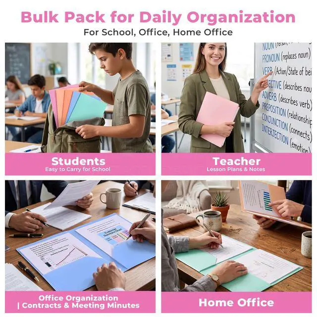 Alt view image 7 of 7 - 6 Pack Plastic Folders with Pockets, Extra Thick 2 Pocket Folders, Stay-Put Tabs for Letter Size Paper, Aesthetic Pastel Colors, Water-Resistant File Folders for School, Office & College (36)
