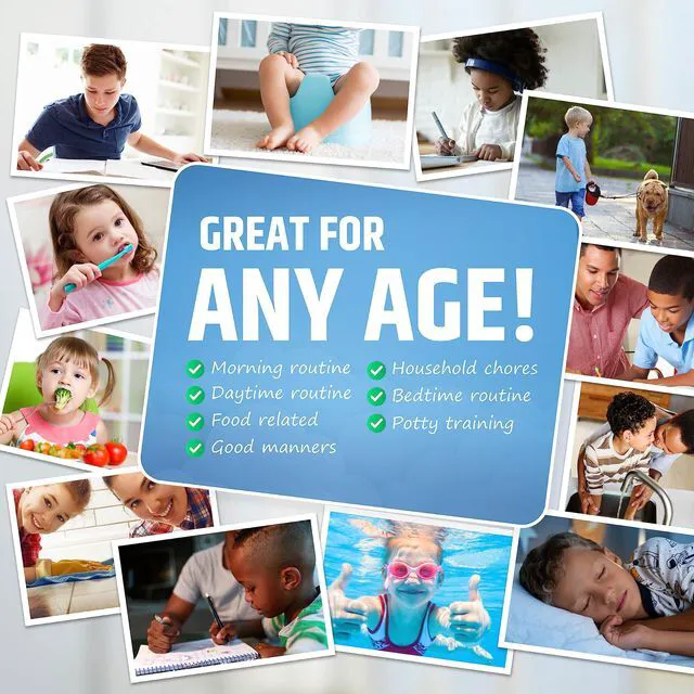 Alt view image 3 of 7 - Large Magnetic Reward Chart for Multiple Kids (1-3 Kids) - 127 Pre-Written Stickers (Including Potty Training) + 30 Custom Chores - Behavior, Responsibility & Incentive Star Chart for Your Fridge