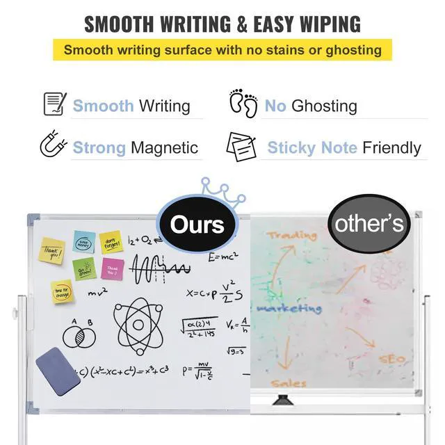 Alt view image 3 of 7 - Mobile Magnetic Whiteboard, 36 x 24 Inch, Double Sided, 360 Degree Reversible Rolling Dry Erase Board, Height Adjustable with Aluminum Frame and Lockable Swivel Wheels, for Office School Home