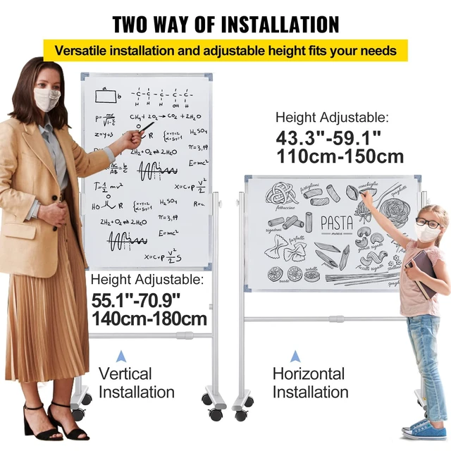 Alt view image 5 of 7 - Mobile Magnetic Whiteboard, 36 x 24 Inch, Double Sided, 360 Degree Reversible Rolling Dry Erase Board, Height Adjustable with Aluminum Frame and Lockable Swivel Wheels, for Office School Home