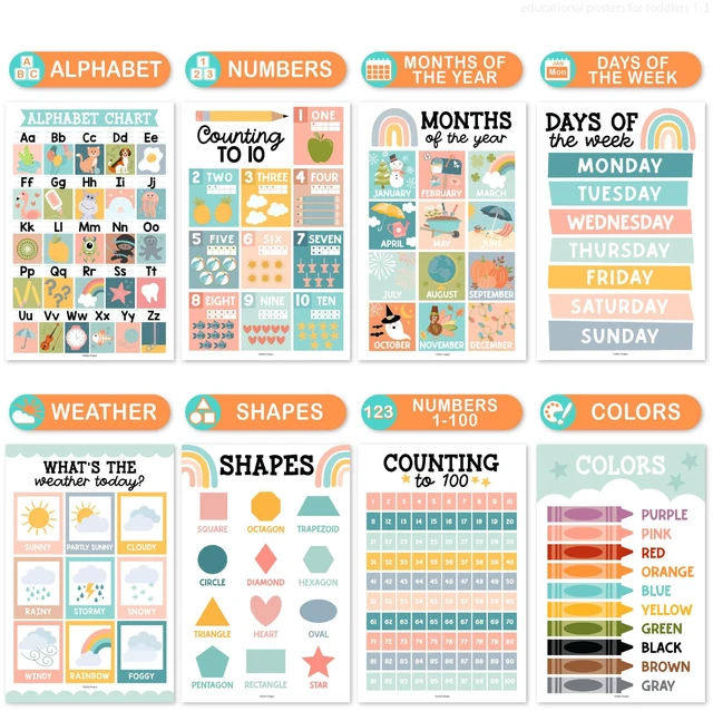 Alt view image 3 of 7 - 16 Laminated Toddler Learning Posters 1-3 for Preschool Classroom Decor Boho Learning Posters for Toddlers 1-3, Homeschool Room Decor for Toddler Wall Activity, Kindergarten Classroom Must Haves