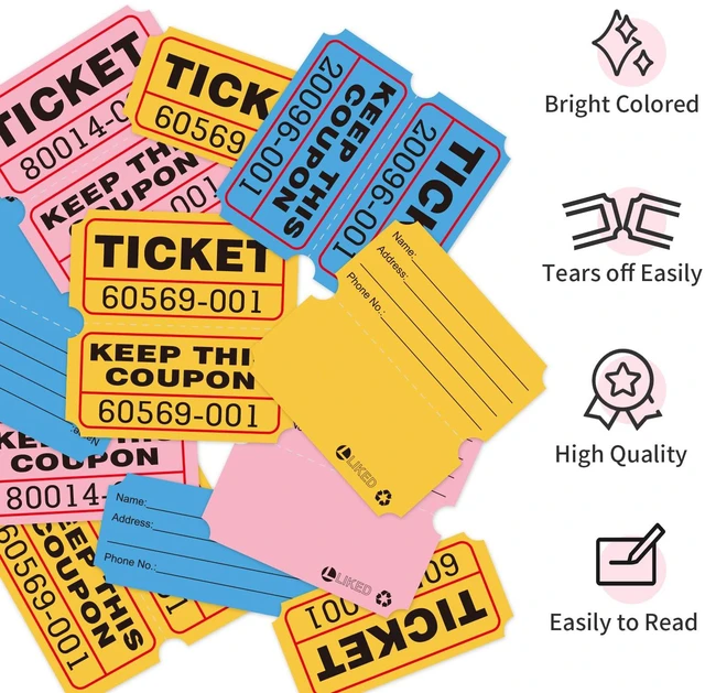 Alt view image 4 of 7 - L LIKED 3000 Pairs 2"x2" Blue,Yellow & Blue Double Roll Raffle Tickets Consecutively Numbered 50/50 Stub Design, Great for Door Prizes & Prize Drawings