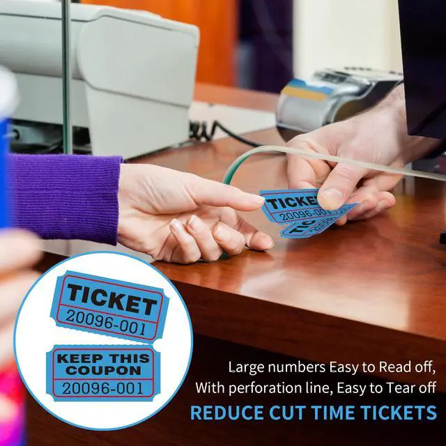 Alt view image 5 of 7 - L LIKED 3000 Pairs 2"x2" Blue,Yellow & Blue Double Roll Raffle Tickets Consecutively Numbered 50/50 Stub Design, Great for Door Prizes & Prize Drawings