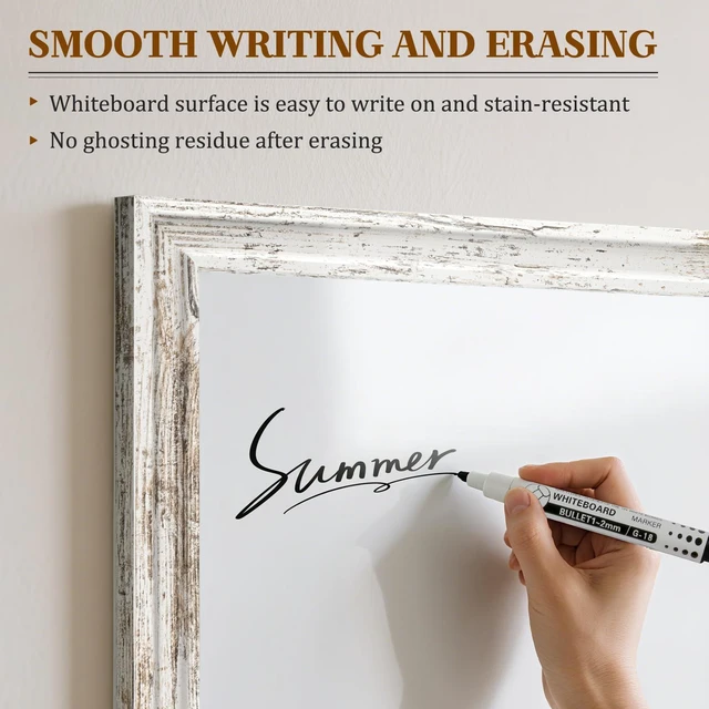 Alt view image 3 of 7 - White Board for Wall, 24'' x 18'' Magnetic Dry Erase Board, Rustic Wooden Frame, Decorative Whiteboard, Wall Mounted, for Home, Office, Kitchen, Dorm, 4 Markers, 6 Magnets, A Eraser