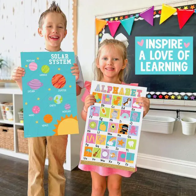 Alt view image 5 of 7 - 16 Laminated Toddler Learning Posters 1-3 for Preschool Classroom Decor Gold Learning Posters for Toddlers 1-3, Homeschool Room Decor for Toddler Wall Activity, Kindergarten Classroom Must Haves