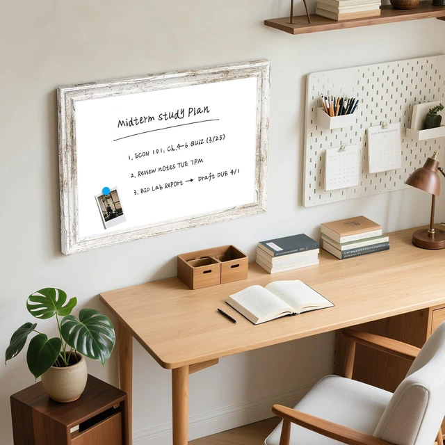 Alt view image 6 of 7 - White Board for Wall, 24'' x 18'' Magnetic Dry Erase Board, Rustic Wooden Frame, Decorative Whiteboard, Wall Mounted, for Home, Office, Kitchen, Dorm, 4 Markers, 6 Magnets, A Eraser