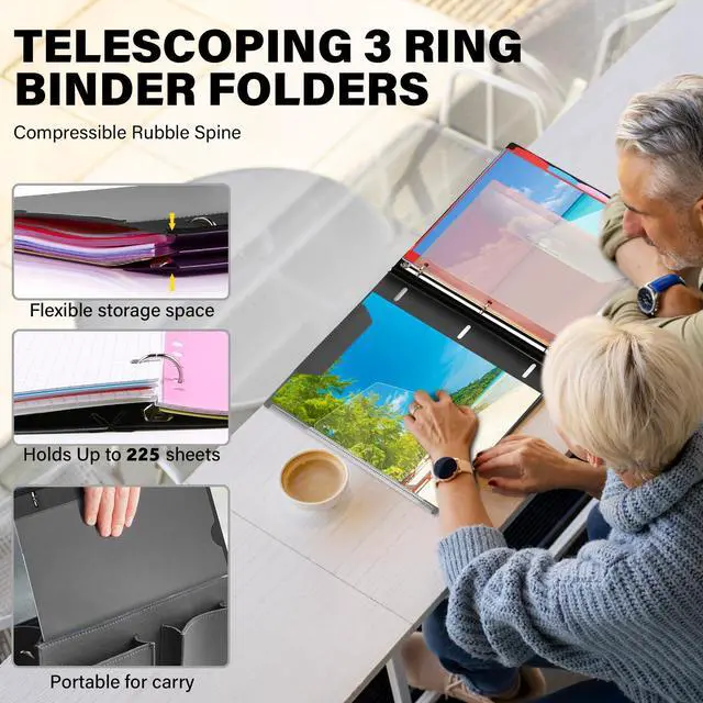 Alt view image 2 of 7 - Telescoping Project Organizer, 1 Inch 3 Ring Binder, Black Clear Front Pocket / Tabbed Catalog Pocket / 5-Tab Pocket Dividers / 1 Plastic Binder Pocket