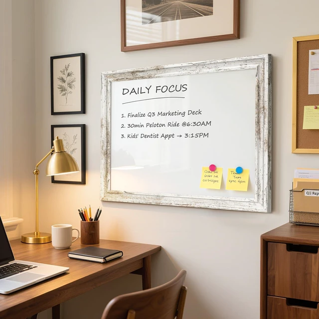 Alt view image 7 of 7 - White Board for Wall, 24'' x 18'' Magnetic Dry Erase Board, Rustic Wooden Frame, Decorative Whiteboard, Wall Mounted, for Home, Office, Kitchen, Dorm, 4 Markers, 6 Magnets, A Eraser