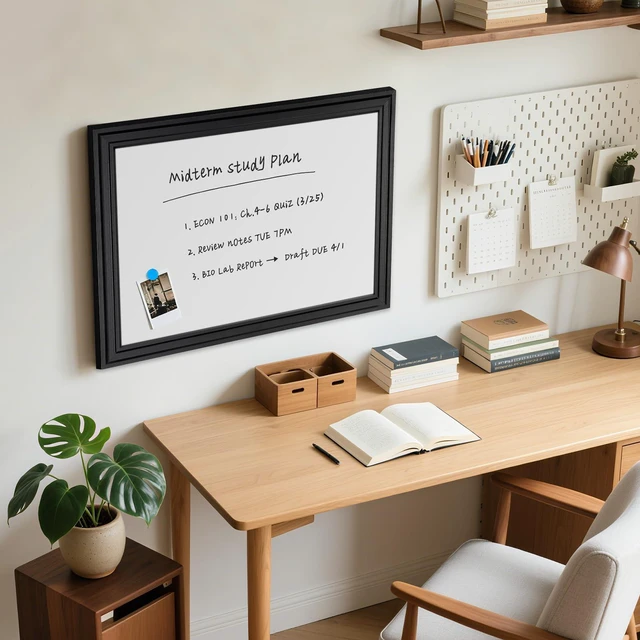 Alt view image 6 of 7 - White Board for Wall, 24'' x 18'' Magnetic Dry Erase Board, Black Wooden Frame, Decorative Whiteboard, Wall Mounted, for Home, Office, Kitchen, Dorm, 4 Markers, 6 Magnets, A Eraser