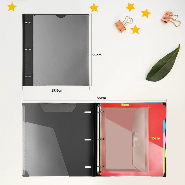 Alt view image 7 of 7 - Telescoping Project Organizer, 1 Inch 3 Ring Binder, Black Clear Front Pocket / Tabbed Catalog Pocket / 5-Tab Pocket Dividers / 1 Plastic Binder Pocket