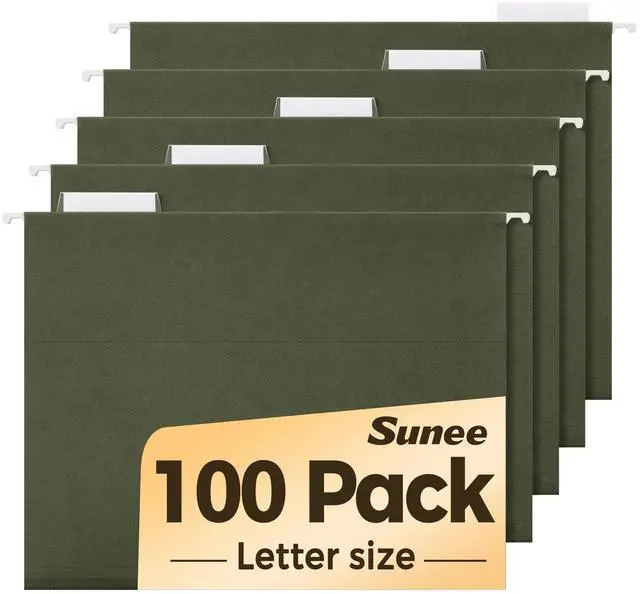 Main image of Hanging File Folders, 100 Pack Reinforced Hang Folders Letter Size, Adjustable 1/5-Cut Tabs, Designed for Bulky Files, Filing Cabinet, Standard Green