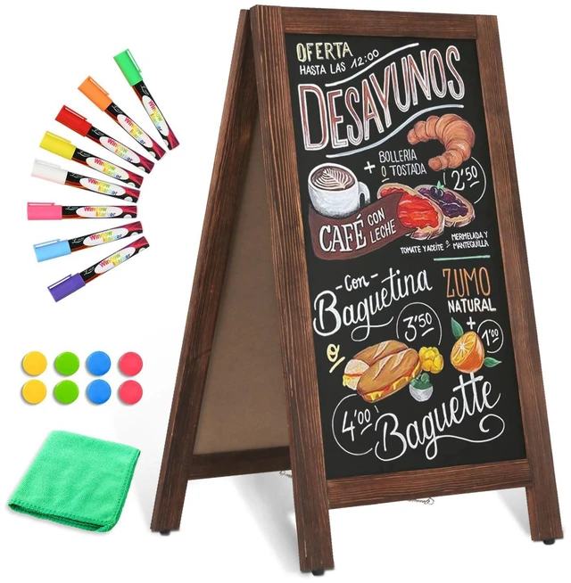 Main image of Double-Sided Magnetic 40" x 20" Brown Chalk Board Sign Board | Wooden A-Frame Sign, Sandwich Board Signs Outdoor, Chalkboard Easel, Menu Board for Restaurant, Business or Wedding