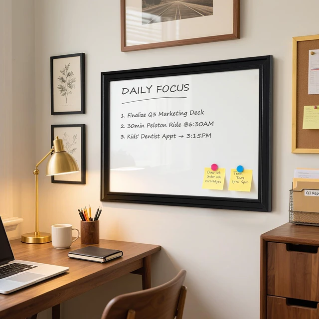 Alt view image 7 of 7 - White Board for Wall, 24'' x 18'' Magnetic Dry Erase Board, Black Wooden Frame, Decorative Whiteboard, Wall Mounted, for Home, Office, Kitchen, Dorm, 4 Markers, 6 Magnets, A Eraser