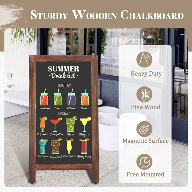 Alt view image 2 of 7 - Double-Sided Magnetic 40" x 20" Brown Chalk Board Sign Board | Wooden A-Frame Sign, Sandwich Board Signs Outdoor, Chalkboard Easel, Menu Board for Restaurant, Business or Wedding