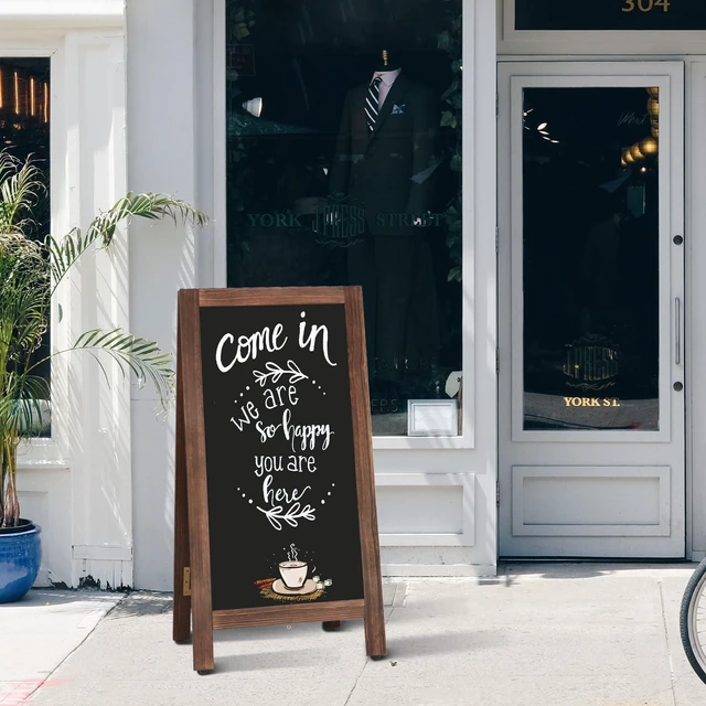 Alt view image 7 of 7 - Double-Sided Magnetic 40" x 20" Brown Chalk Board Sign Board | Wooden A-Frame Sign, Sandwich Board Signs Outdoor, Chalkboard Easel, Menu Board for Restaurant, Business or Wedding